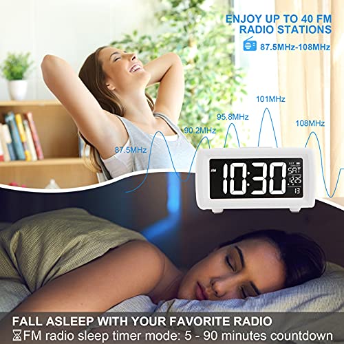 Azutta Digital Alarm Clock Radio: 7-Display Colors And 5-Brightness Levels, Fm Radio With Sleep Timer, Dual Alarms With Snooze And Weekend Mode, 12/24Hr, White Alarm Clock For Bedroom Home Bedside #TOP4