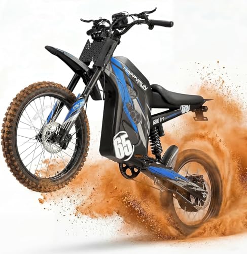 HAPPYRUN G300 Pro Electric Dirt Bike for Adults 72V 30Ah Battery 6500W Motor 50 MPH Speed 70 Mile Range 350 Lbs Load Capacity Hydraulic Brakes (Electric Blue)