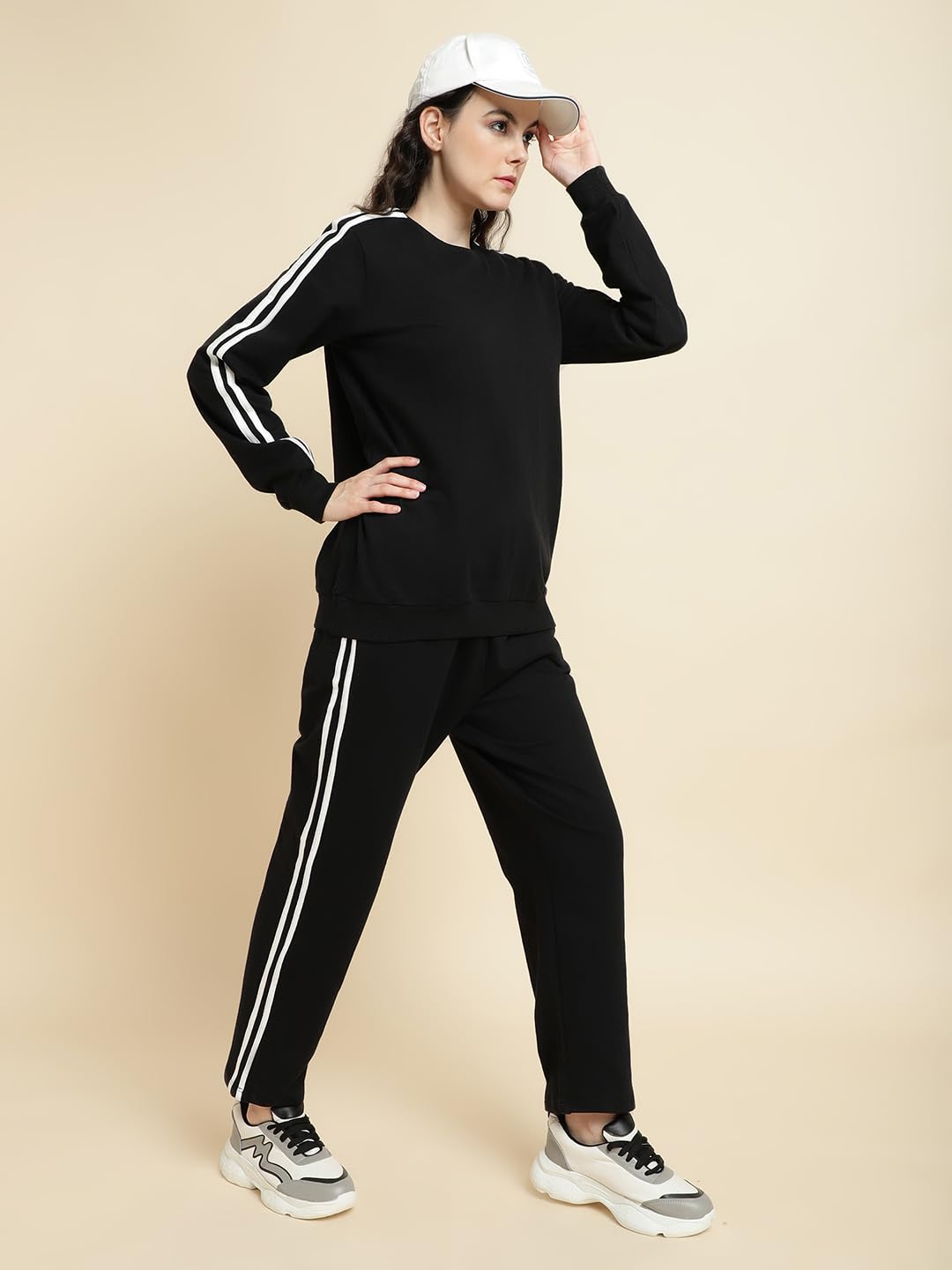 UnaOne Women Solid Tracksuit set Outfits 2025 Fall Fashion Airport Wide Leg Pants Lounge Set Leisure Travel Vacation Clothes Sweatshirts & Pants Set 1