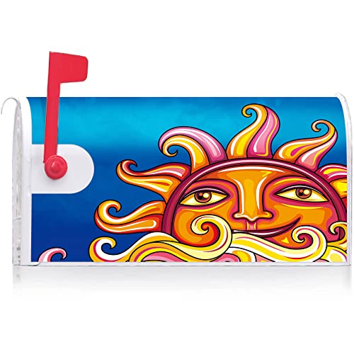 Image of Texupday Smile Colorful Sun Decoration Mailbox Cover with Magnetic Strip Spring Summer Mailbox Wraps Post Letter Box Cover Standard Size 21 inch X 18 inch for Garden Outdoor Yard Decor