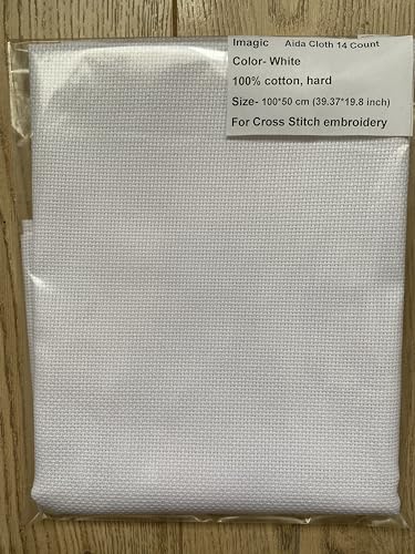 14 Count Classic White/Black/Yellow Aida Cloth, Fabric for Cross Stitch, 39 by 20-Inch Big Size 100x50 cm (Black)