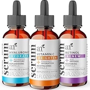 artnaturals Anti-Aging-Set with Vitamin-C Retinol and Hyaluronic-Acid – (3 x 1 Fl Oz / 30ml) Serum for Anti Wrinkle and Dark Circle Remover – All Natural and Moisturizing