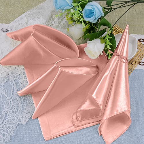 Feqo 20 Pack Rose Gold Satin Napkins Square Satin Cloth Napkins Soft Silk Napkin Table Napkins For Weddings Dinner Restaurant Party Decoration, 17 X 17 Inch #TOP4