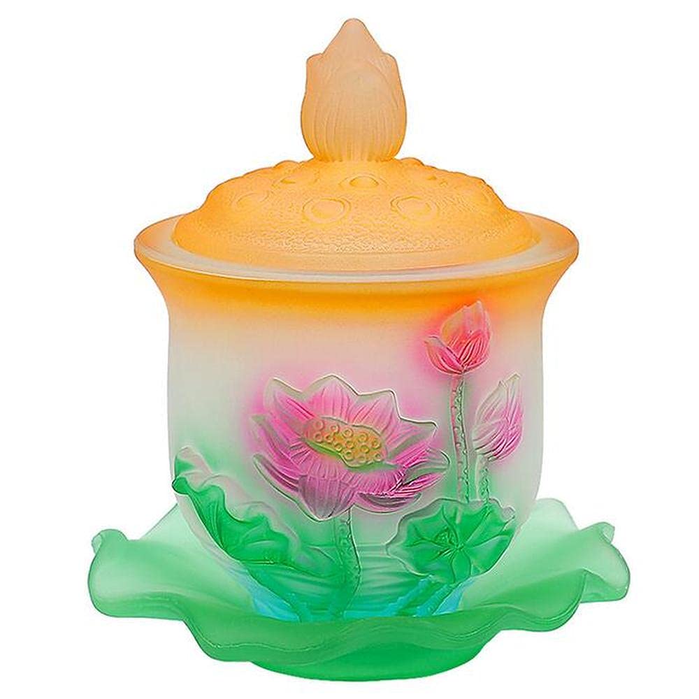 Ststs One Color Buddhist Water Offering Bowl,Buddha Lotus Water Supply Cup Glass Bowl Holy Water Cup Guanyin Cup Plate Buddhist Supplies