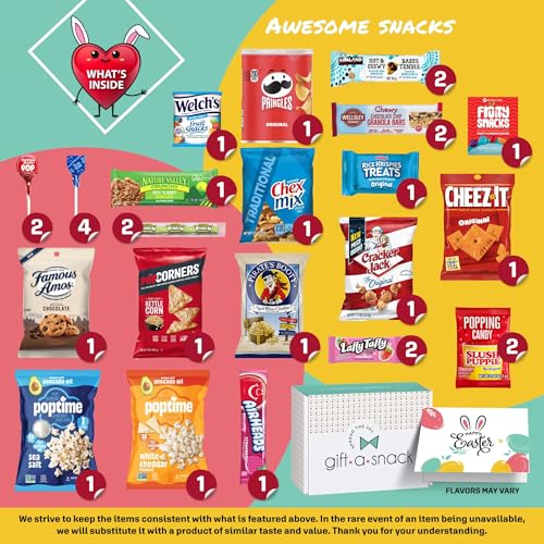 Image of Gift A Snack - Easter Candy Filled Egg & Bunny - Snack Box Variety Pack Care Package + Greeting Card (40 Count) Sweet Treats Gift Basket, Candies Chips Crackers Bars - Office Food Assortments