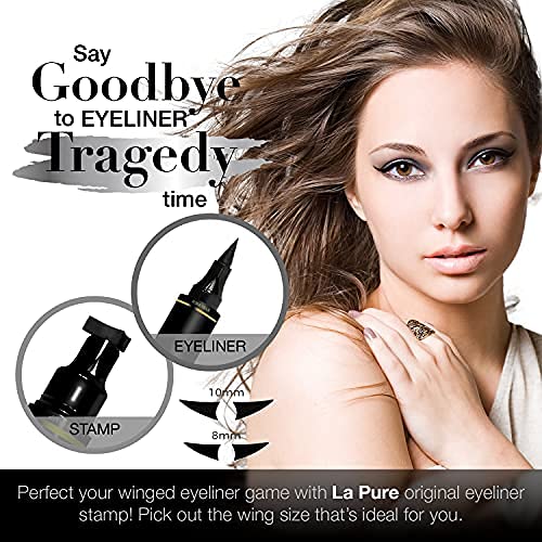 La Pure Waterproof Eyeliner Stamp - 2 Wingliner Black Make Up Pens, Vamp Style Wing, Smudgeproof & Sweatproof, Perfect Cat Eye Look, Winged Long Lasting Liquid Eye Liner Pen, Eyeshadow, No Dipping #TOP5