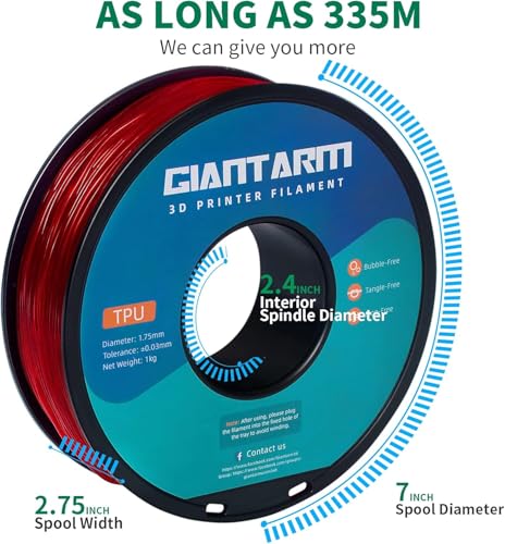 Image of GIANTARM TPU Filament 1.75 mm for 3D Printer 1 kg Red
