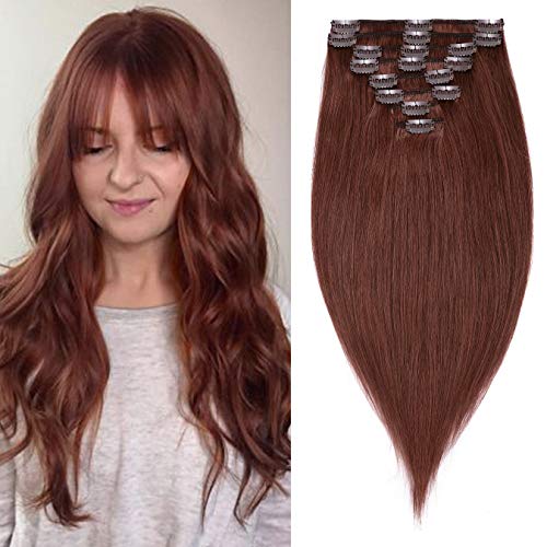 S-noilite Clip in Human Hair Extension 20" 70g 8PCS 18 Clips Clip in Hairpieces For Women #33 Dark Auburn