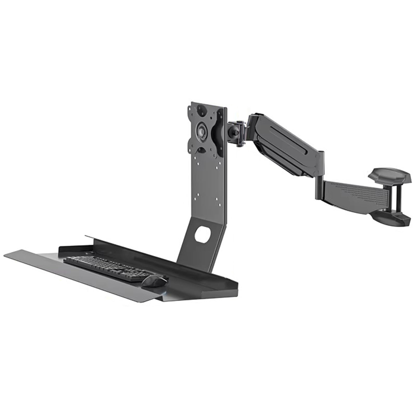 Postazione di lavoro sit-stand, supporto regolabile per monitor e tastiera, braccio a molla a gas, vassoio pieghevole, carico massimo 22 kg, adatto a schermi da 17 a 35 pollici