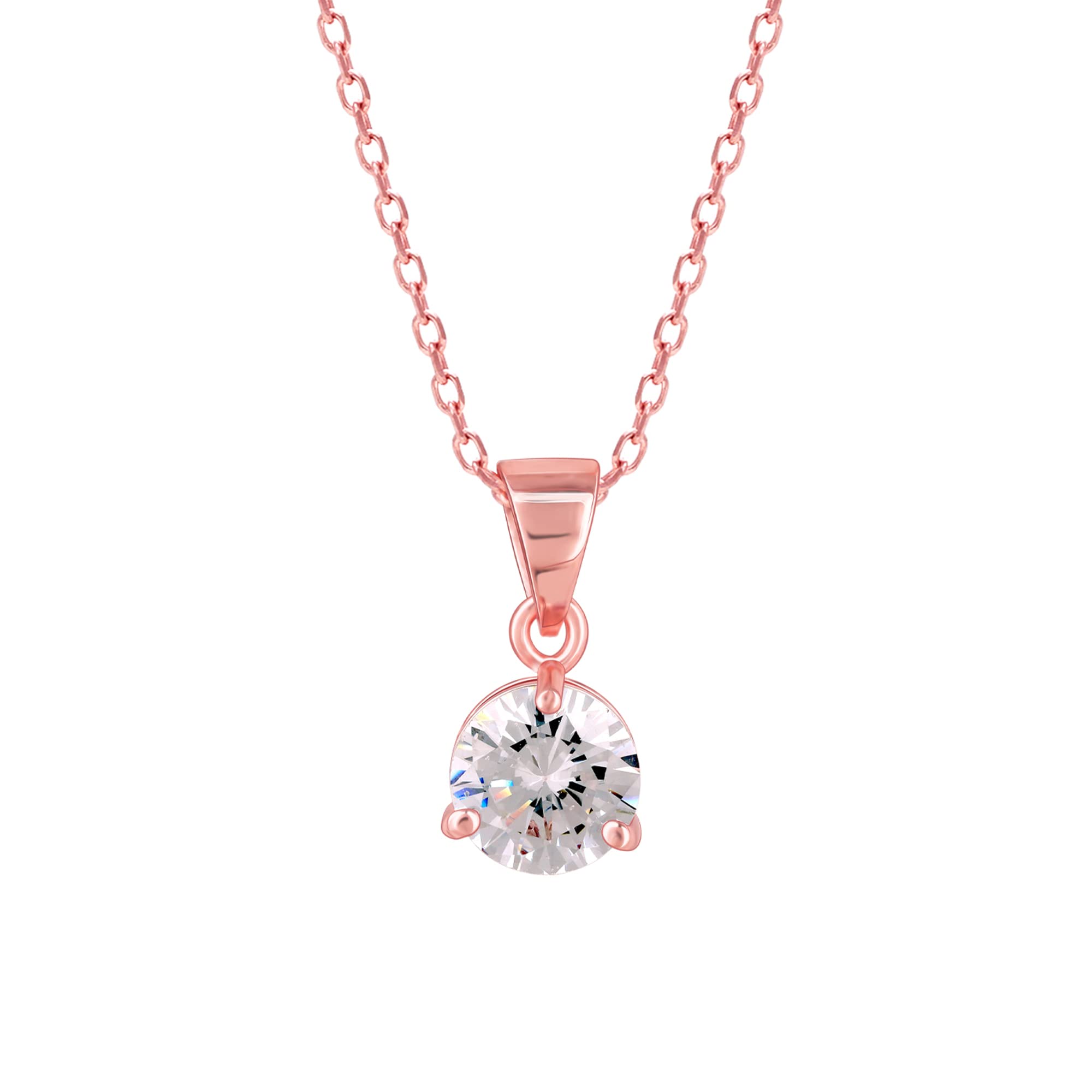 GIVA 925 Silver Rose Gold Classic Zircon Pendant with Link Chain | Gifts for Girlfriend,Pendant to Gift Women & Girls | With Certificate of Authenticity and 925 Stamp | 6 Month Warranty*