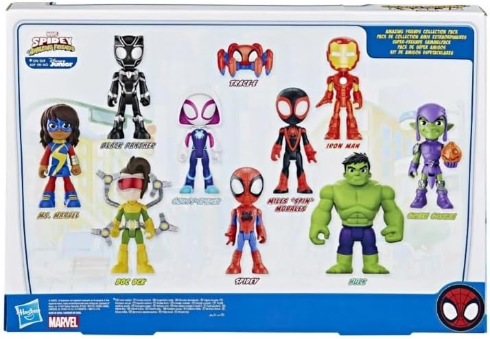 Toys+ Marvel Spidey & His Amazing Friends Action Figures, Multi-Color Plastic, 4-Inch, 10-Pack Collection Set, Ages 3+, Cartoon Theme