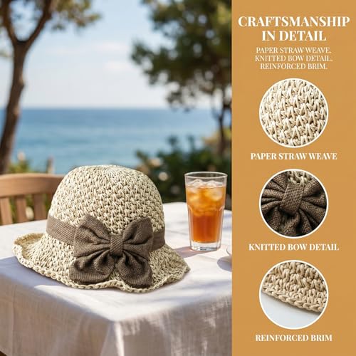 Sombrero de paja tejido elegante con lazo para mujer miniatura 6