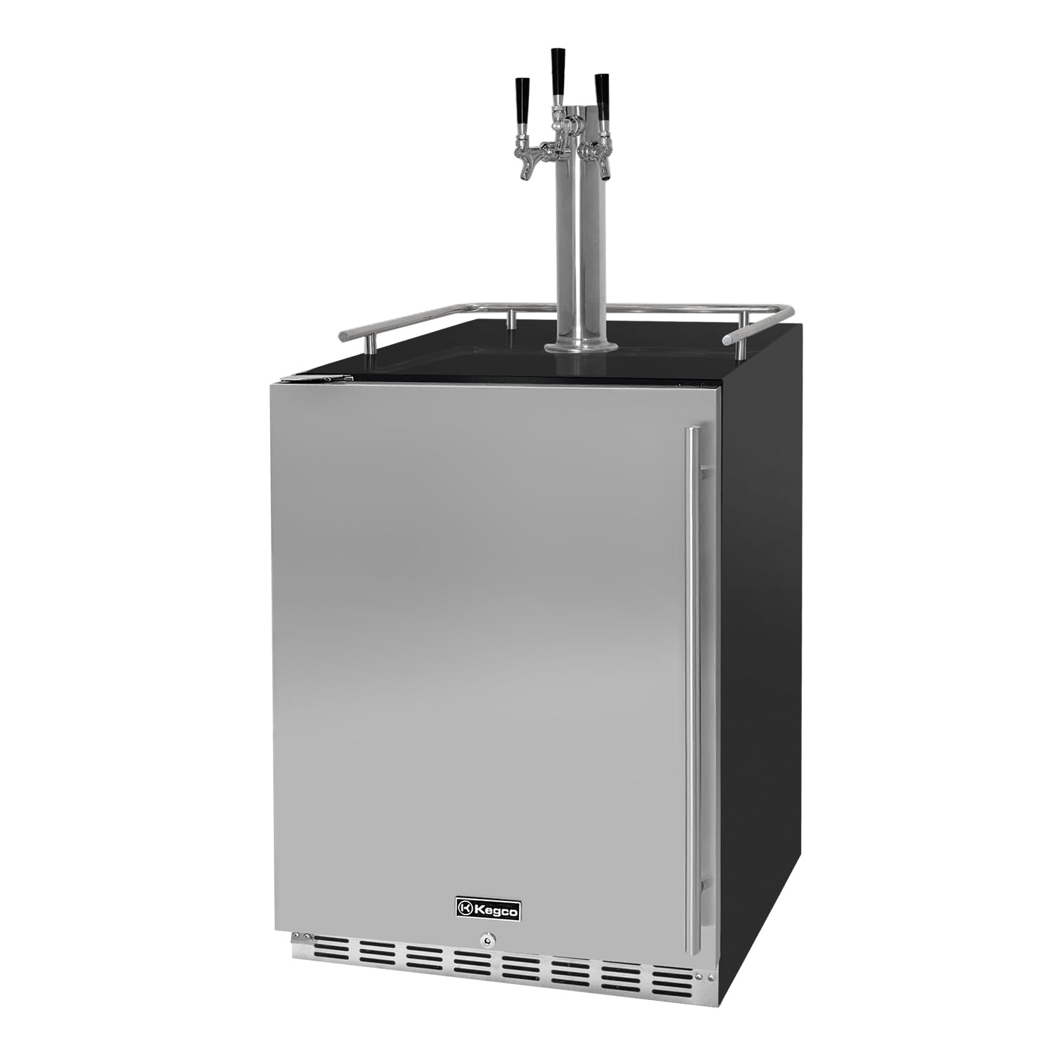 Kegco 24" Wide Triple Tap Stainless Steel Built-In Left Hinge Digital Kegerator with Kit