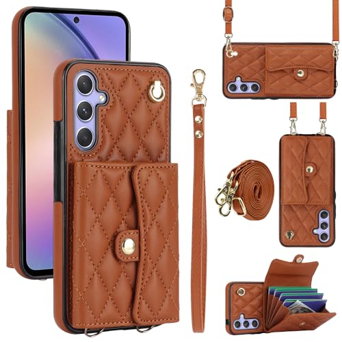 Etui pour Samsung Galaxy A54 5G Coque Portefeuille Cuir PU Brun Finition Luxe Mignon
