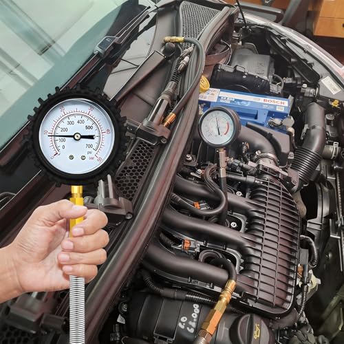 46tlg Kompressionstester - Benzin & Diesel Motor Kompressionsprüfer 0-50 Bar, 0-725 Psi Druckverlusttester mit Diesel und Benzinmotoren HDi, TDCi, Kfz PKW LKW M8, M10, M12, M14, M20, M22, M24