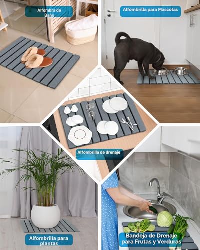 Miniatura 7 de Esterilla Plegable Absorbente De Agua De Diatomita, Esterilla De Diatomita Antideslizante De Secado Rápido, Superabsorbente, Resistente Al Calor Para Cocina Y Baño, Gris Oscuro, 60 X 39 Cm