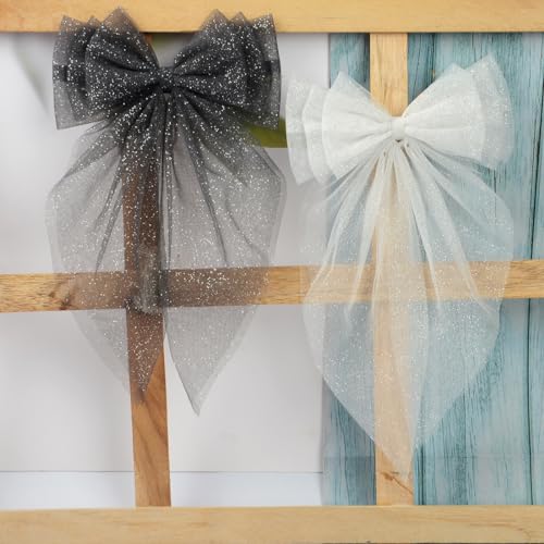 Image of Radhu & Kabby Hair Bows For Women | Anti-Hair Fall Hairclips | Girls Net Tail Hairbow | Clips Hair Accessories | Pack of 2 | Hand made Net Bows | Black & White Colour