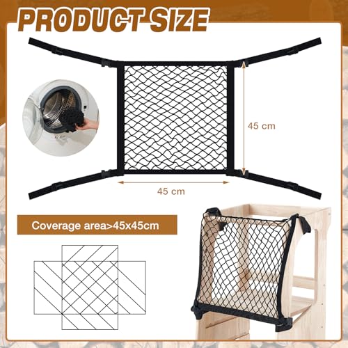 Toddlers Tower Safety Net Guard for Toddlers Tower Safety Net for Kitchen Learning Step Tool, Black(17.72 x 17.72 Inch) - Image 3