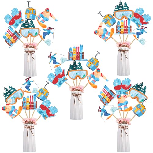 Kreatwow Skiing Birthday Party Decorations 24pcs Skiing Party Centerpieces Sticks