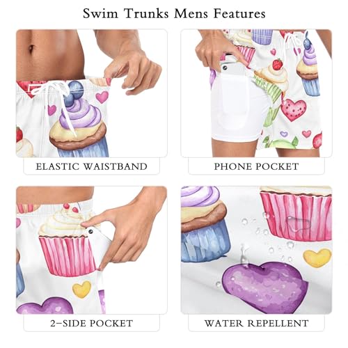 xigua Cute Cupcakes Mens Swim Trunks with Liner, 5 inch Quick Dry Mens Boardshorts for Beach3