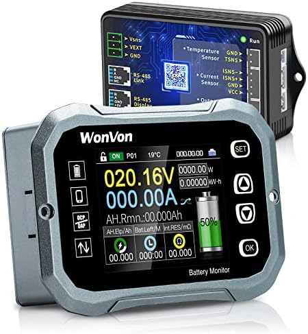WonVon 100A Smart Battery Monitor - RV Battery Monitor with Shunt Support High/Low Voltage Programmable Alarm for Battery 0V-120V Support Bluetooth for 12V Lithium Sealed, Gel, Flooded Batteries
