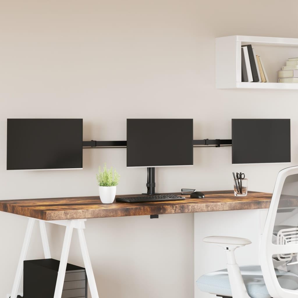 Gecheer Supporto per Monitor Triplo, regolazione altezza, installazione morsetto o occhiello, scrivanie 10-88 mm, organizzatore cavi, PL93, acciaio nero, VESA 75/100 mm for ufficio