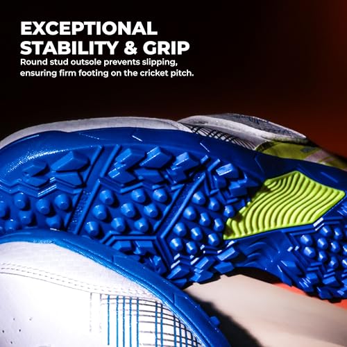 Image of Nivia Yorker 2.0 Cricket Shoes for Men, Synthetic Leather Upper with Velcro Strap, Round Stud PVC Outsole, Die-Cut Soft NR EVA Sockliner