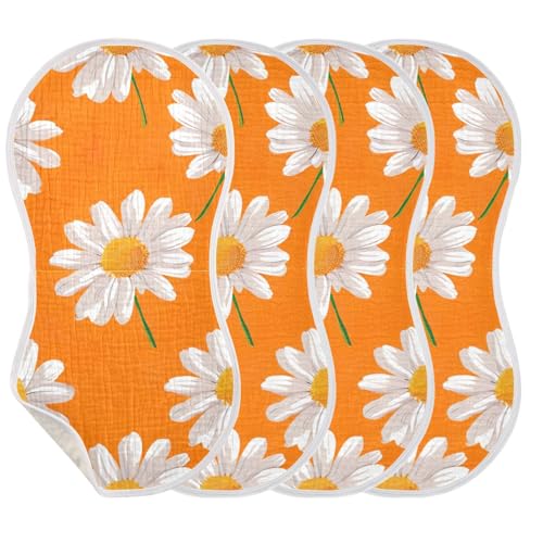 Baby Burp Cloths, Soft Absorbent Burping Cloths for Babies, Cotton Milk Spit Up Rags, Large Size for Newborns, Baby Boys and Girls (White Daisies Orange)3