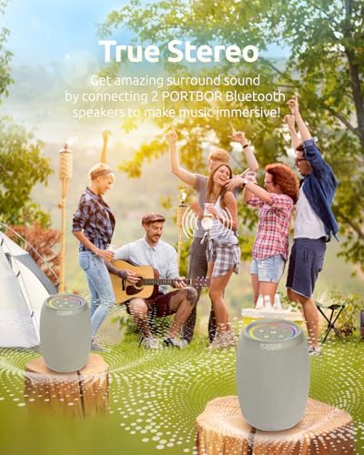 Bluetooth Speaker, Portable Wireless Speaker with Powerful Loud Stereo Sound, BT5.3, IPX5 Waterproof, TWS Pairing, for Outdoor Home Party Camping, Beach Essentials Electronics, Ideal Gifts (Gray) — view 5