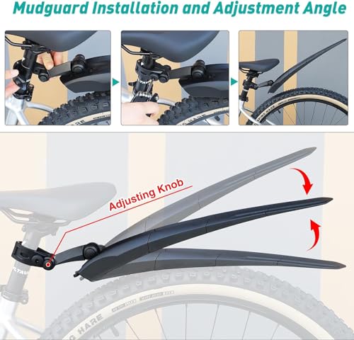 BALINGE Bike Front+Rear Fender Set Mudguard Mudflap Full Cover Adjustable Bike Fender Thicken Widen Bicycle Mudguard Mudflap for MTB Mountain Bike Road Bike,Black,2 Piece Set