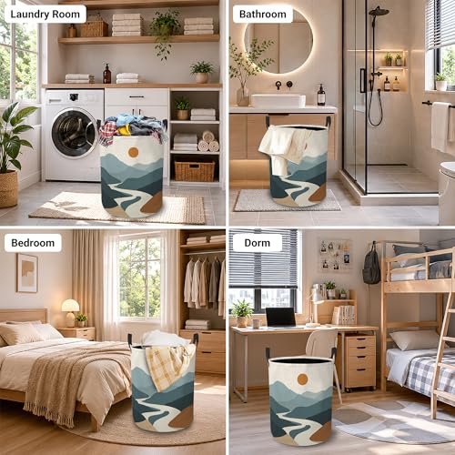 Image of Abstract Mountain Laundry Basket, Foldable Oxford Cloth Sunset Landscape Laundry Hamper with Handles, Tote Bag Clothes Storage Bucket for Laundry Room /Bathroom /Bedroom /Dormitories 20.8 inchx16 inch