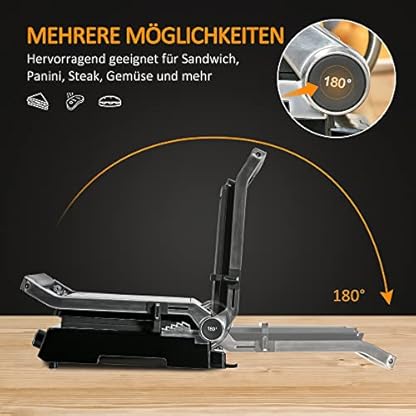 HOMCOM Kontaktgrill Elektrogrill für 4 Scheibe Sandwiches Toasts Steak Panini 2000W Tischgrill BBQ mit regelbarem… – Bild 8