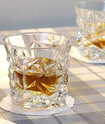 Image of Diamond Crystal Scotch Bourbon Whiskey Glasses, Old Fashioned Glasses Drinking Set, Whiskey Tumblers, Premium Bar Glassware Set of 2 Lead Free Neat Glass Heavy Bottom Drinking Glass