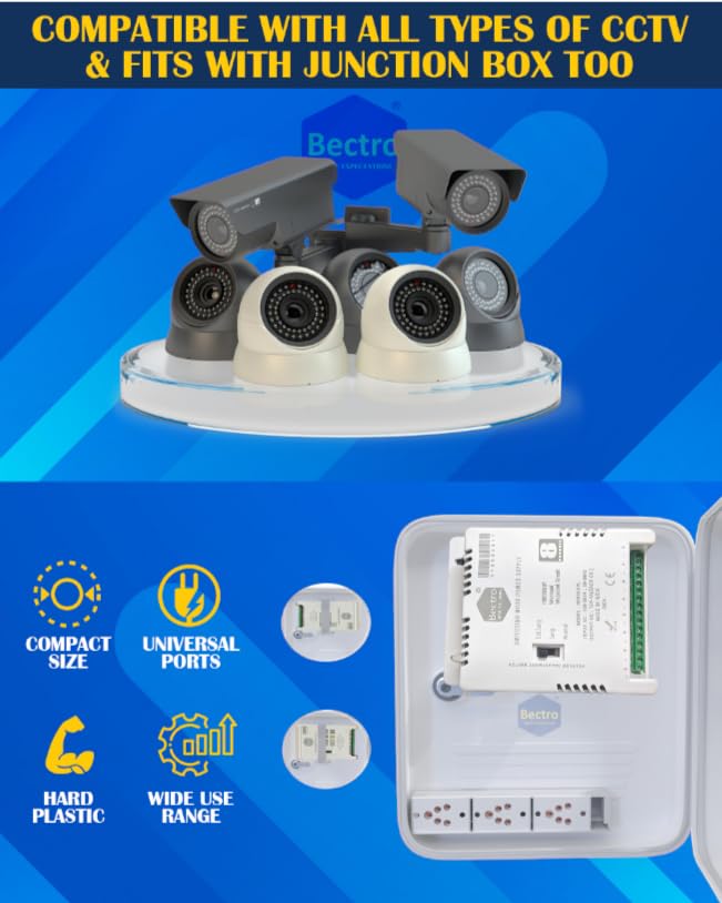 Image of Bectro CCTV Power Supply SMPS 8 Channel /Port 12V 10 Amp Maximum Output with Voltage Booster Technology, Multiple Terminal DC Outlet.