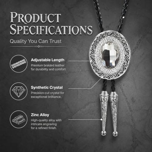 Image of Western Bolo Tie Cowboy Bolo Ties Rhinestone Necklace Bola Tie for Men Women