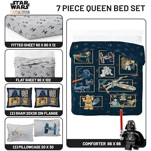 Image of Jay Franco Kids Comforter Set Includes Sheets and Pillow Covers - Soft and Cozy Bed Set for Stylish Room Decor, Official Licensed Bedding, Blue - LEGO, 7 Piece Queen