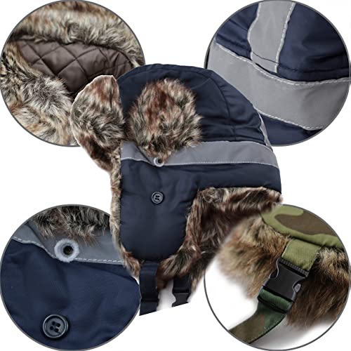Image of Faux Fur Safety Reflective Aviator Trapper Hat Snow Ski Trooper Winter Cap