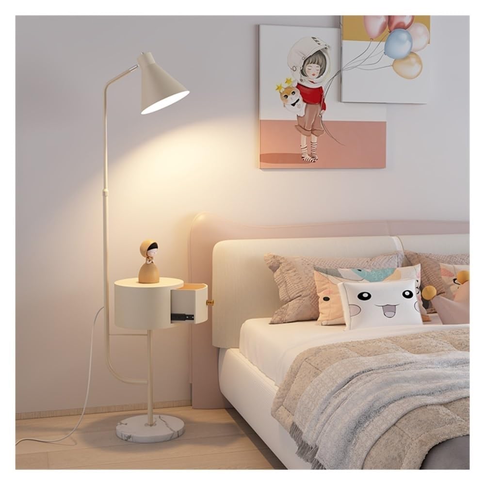 Jian1004 Floor Lamp, Modern Rustic Floor Lamp with Side Table & LED Bulb for Bedroom/Office(White)