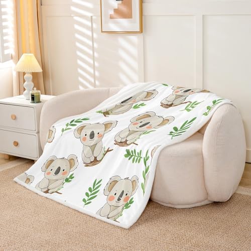 Image of Feelyou Koala Fleece Throw Blanket Cute Animal Pattern Plush Blanket Kawaii Koala Fuzzy Throw Blanket Caring Gift for Kids Toddler Boys Girls 50 inchX60 inch