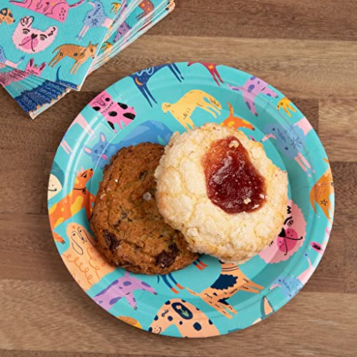 Fabuplates Premium Heavyweight Decorative Paper Plate And Napkin Set - Colorful Dog And Puppy Theme, Party Supplies For Birthday Cake, Holidays, Special Events - 48 Piece Durable Bulk Set Serves 24 #TOP7