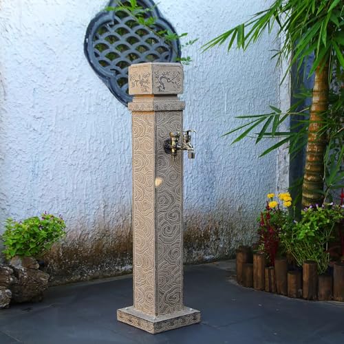 Colonne d'eau de jardin avec robinet – Fontaine décorative d'extérieur carrée rétro 94 cm pour terrasse, cour, jardin – Idéale pour l'aménagement paysager et l'esthétique