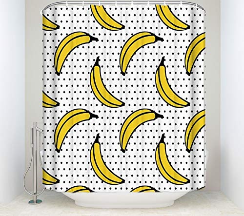 YEDL Cortina de Ducha de plátano Amarillo de Frutas Tela de poliéster Tela de baño de Lunares a Prueba de Agua Cortinas de 180 × 180 cm