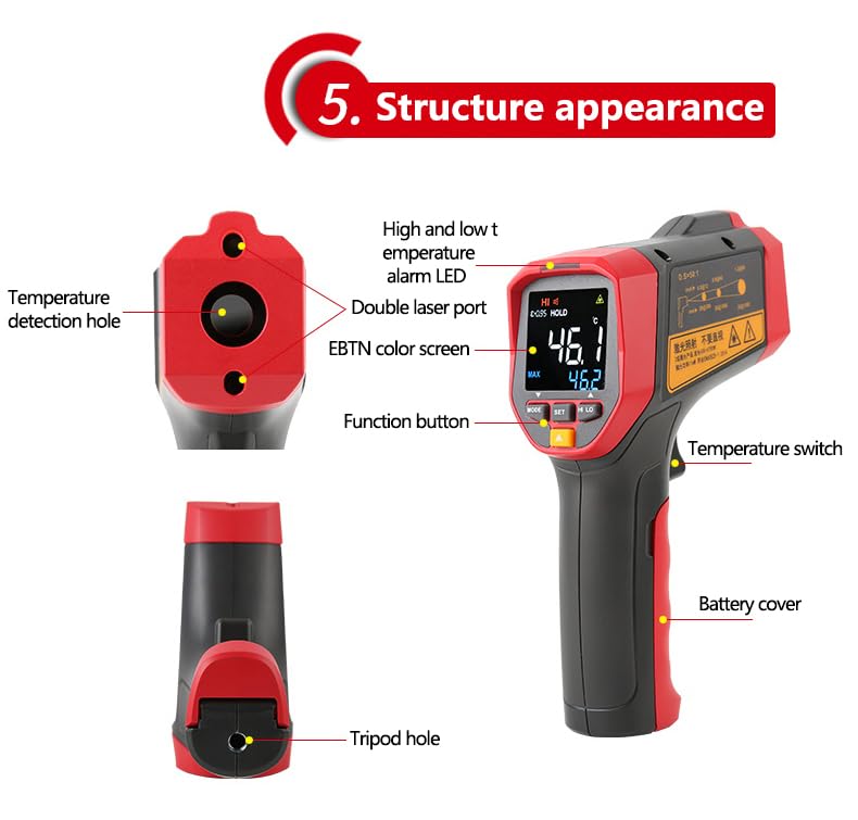 UNI-T Uni-Trend Industrial Thermometer UT305S Non-Contact Infrared Thermometer -50C~2000C Digital Temperature Meter EBTN Display High Temperature Thermometer?UT305S?