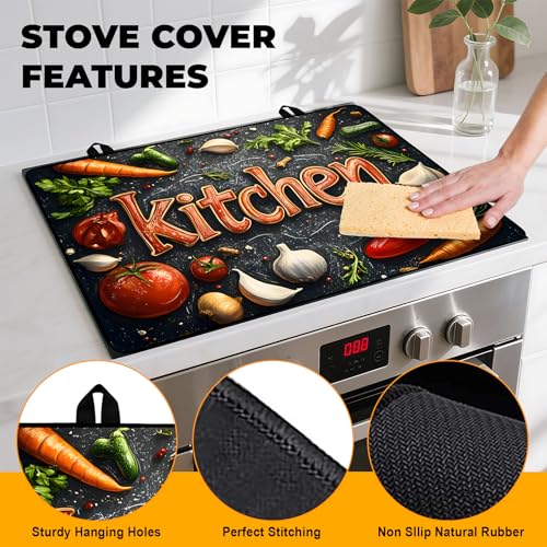 Image of Kitchen Stove Top Cover Retro Flower Gas Stove Top Cover for Home Decoration Kitchen Pad Non-Stick Washable Cooktop Covers Countertop Protector Keep Stove Clean 28 inchx20 inch