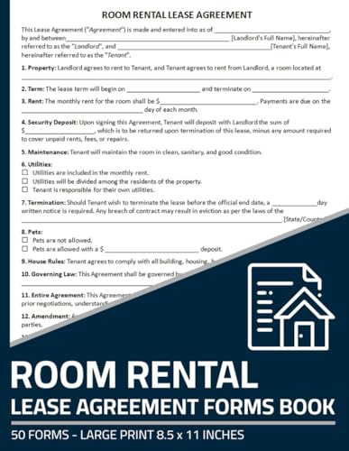 Room Rental Lease Agreement Forms Book: Room Rental Contract Form Between Landlord and Tenant | 50 Forms