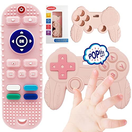 Image of BIGSPINACH Teething Video Game Control Toy Teether Remote Control for Baby Pink