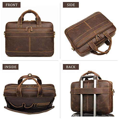 Image of Augus Leather Briefcase for Men, 16 Inch, Full-Grain Leather, YKK Zipper