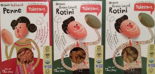 Tolerant Organic Red & Green Lentil Penne & Rotini 3 Pack