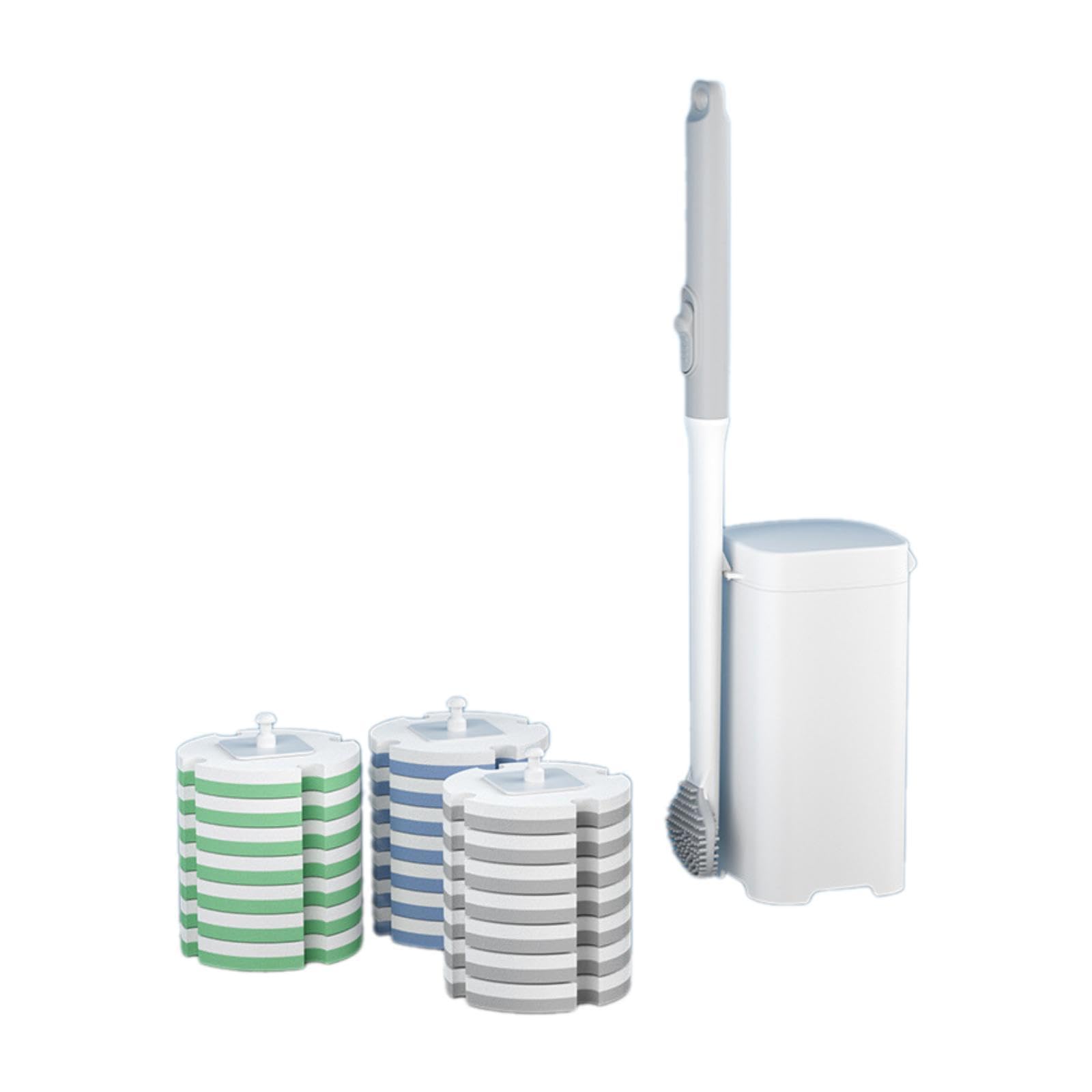 1 Spazzola per WC con Kit Porta Testine Moderno Detergente Presente Nella Testina Strumenti Pulizia Bagno Inclusi Manico Lungo Adatta per Uso Domestic, con 21 Ricariche