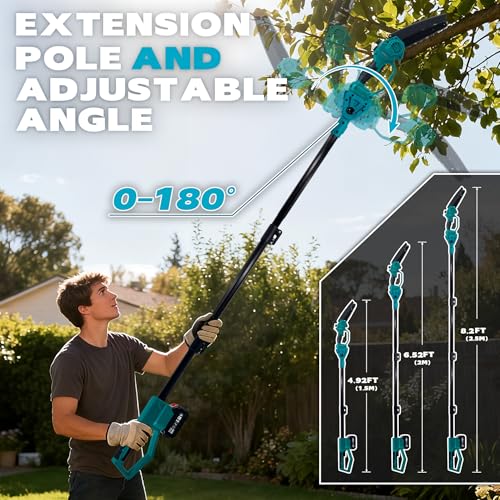 Image of 2-in-1 Cordless Pole Saw & 8'' Mini Chainsaw with Extension Pole for Tree Trimming (Cyan Blue-8inch4.0Ah)